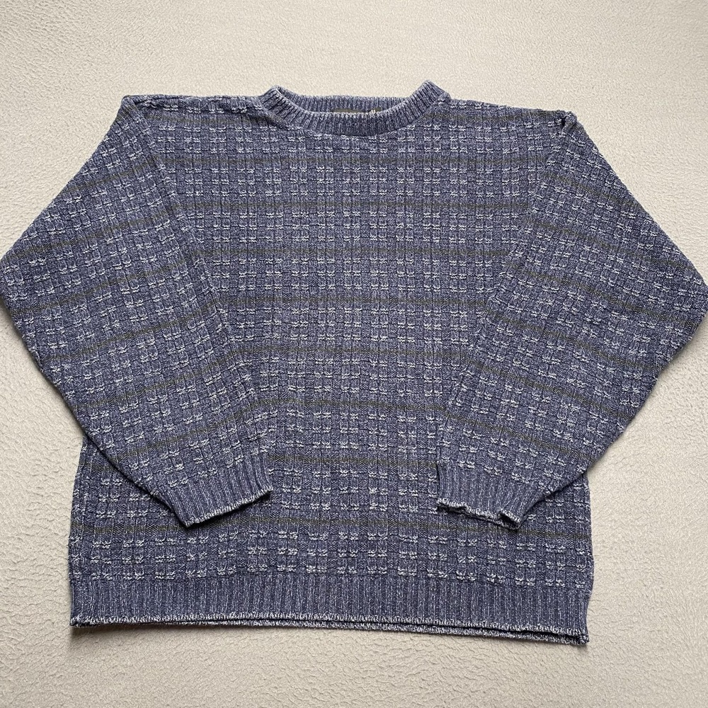 VTG Bill Blass Sweater Mens Medium Blue‎ Geometric Crew Neck Tight-Knit Pullover